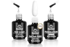 BEETLES GEL POLISH Beetles 3Pcs 15ml White Gel Nail Polish and No Wipe Gel Top Coat & Base Coat Christmas Set, Soak Off UV Lamp and Long Lasting Glossy Top Coat French Manicure Art Design Kit