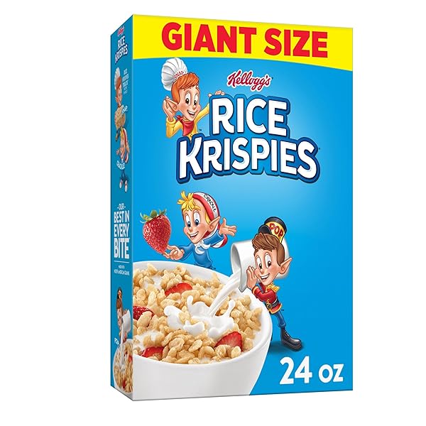 KELLOGG’S RICE KRISPIES COLD BREAKFAST CEREAL, 8 VITAMINS AND MINERALS, RICE KRISPIES TREATS, GIANT SIZE, ORIGINAL, 24OZ BOX (1 BOX)