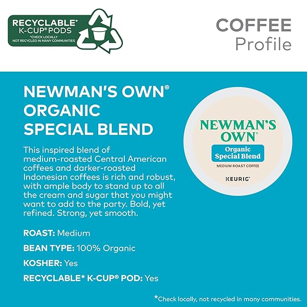 NEWMAN’S OWN ORGANICS NEWMAN’S SPECIAL BLEND, KEURIG SINGLE-SERVE K-CUP PODS, MEDIUM ROAST COFFEE, 32 COUNT
