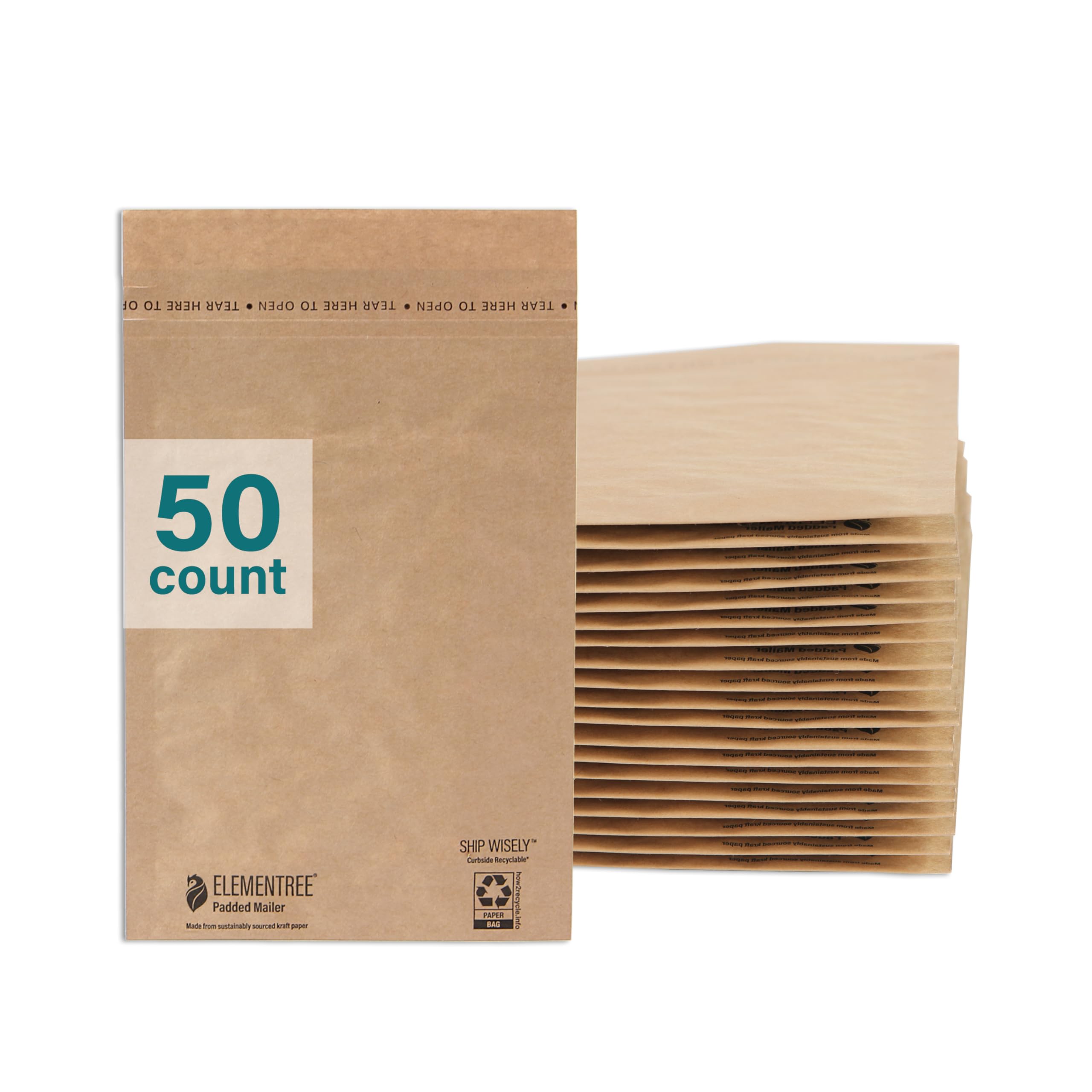 Photo 1 of Elementree Small Recyclable Kraft Paper Padded Mailers 7" x 9" (Size #0) - 50 Brown Padded Mailing Envelopes - Flexible Padded Envelope Inner Eco-Cushioning - Made in the USA (01910)