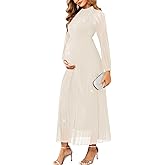 CYCLAMEN Formal Maternity Dress Sparkly Halter Neck A-Line Maxi Gown Baby Shower Pregnancy Photoshoot Wedding Guests, Off-White, S