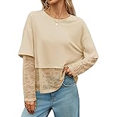 Tankaneo Womens Lace Long Sleeve Crop Top 2025 Crewneck Mesh T Shirts Casual Trendy Tops