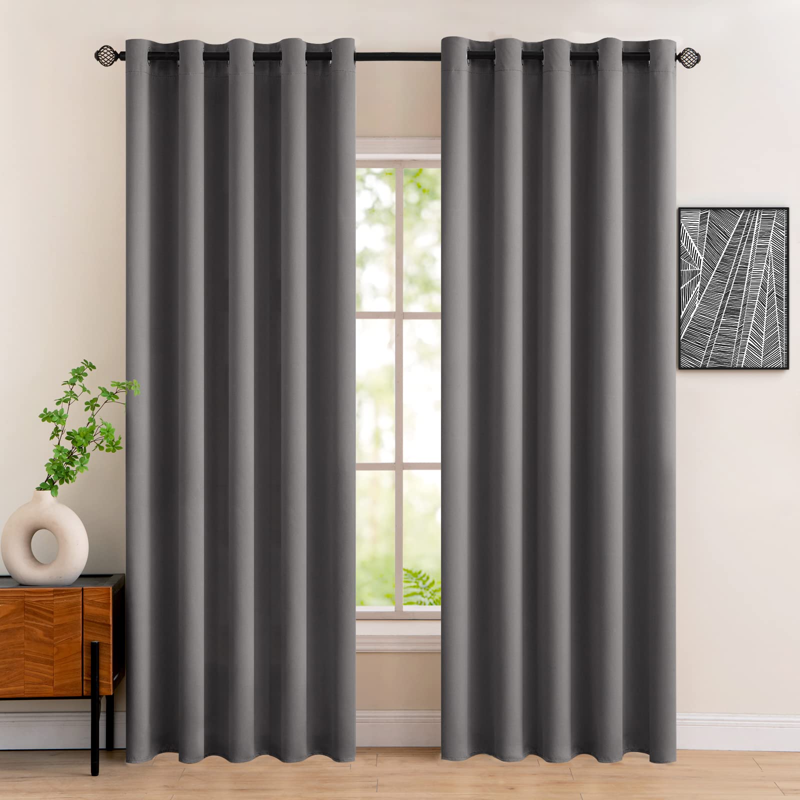 MIULEE Grey Blackout Curtains for Living Room 2 Panel Set, Premium Eyelet Curtains for Bedroom, Thermal Insulated Window Curtain Drapes, Black Out Curtain 72 Drop, Each Panel 66 x 72 Inches โ image 1