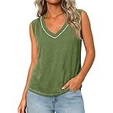 Tankaneo Womens V Neck Tank Tops Summer Trendy Casual Loose Fit Sleeveless Basic Tee Shirts