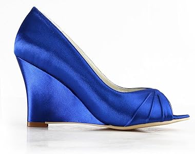 blue satin wedges