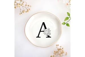 JoycuFF Initial A Ceramic Jewelry Tray, Bridesmaid Bride Gifts, Engagement Birthday Best Friend Mom Grandma Sister Gifts for Women, Trinket Dish for Rings Earrings Necklaces Bracelets Keys