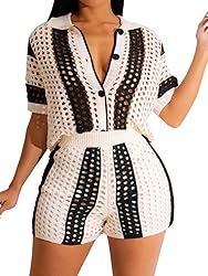 KANSOON Knitted Two Piece Outfit for Women Short
