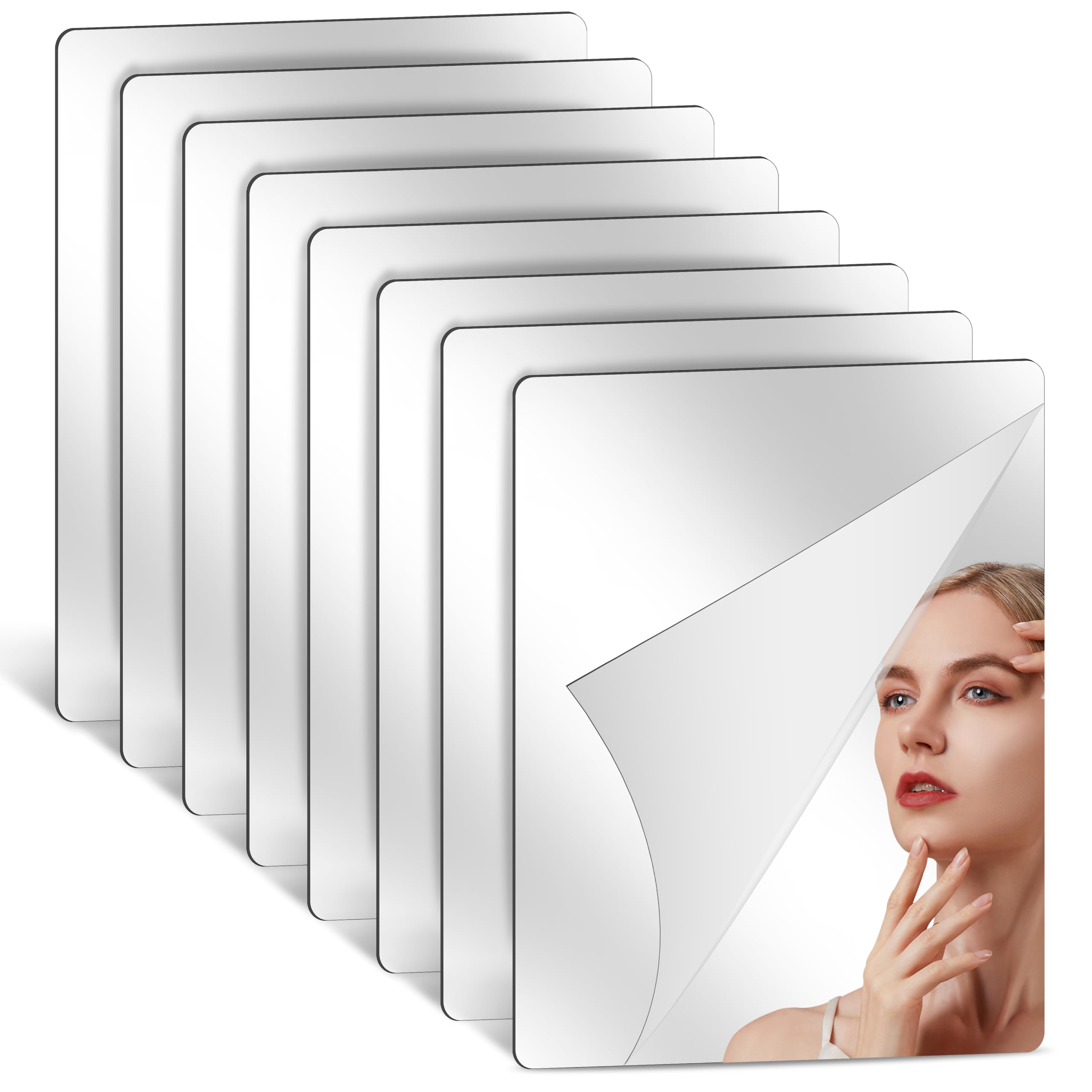 Photo 1 of Self Adhesive Unbreakable Acrylic Mirror Full Length Mirror Tiles Flexible Plastic Mirror Sheets 2MM Thick Mirror,Frameless Small Mirror for Home Wall Decor Gym DIY Craft (8, 12"×14")