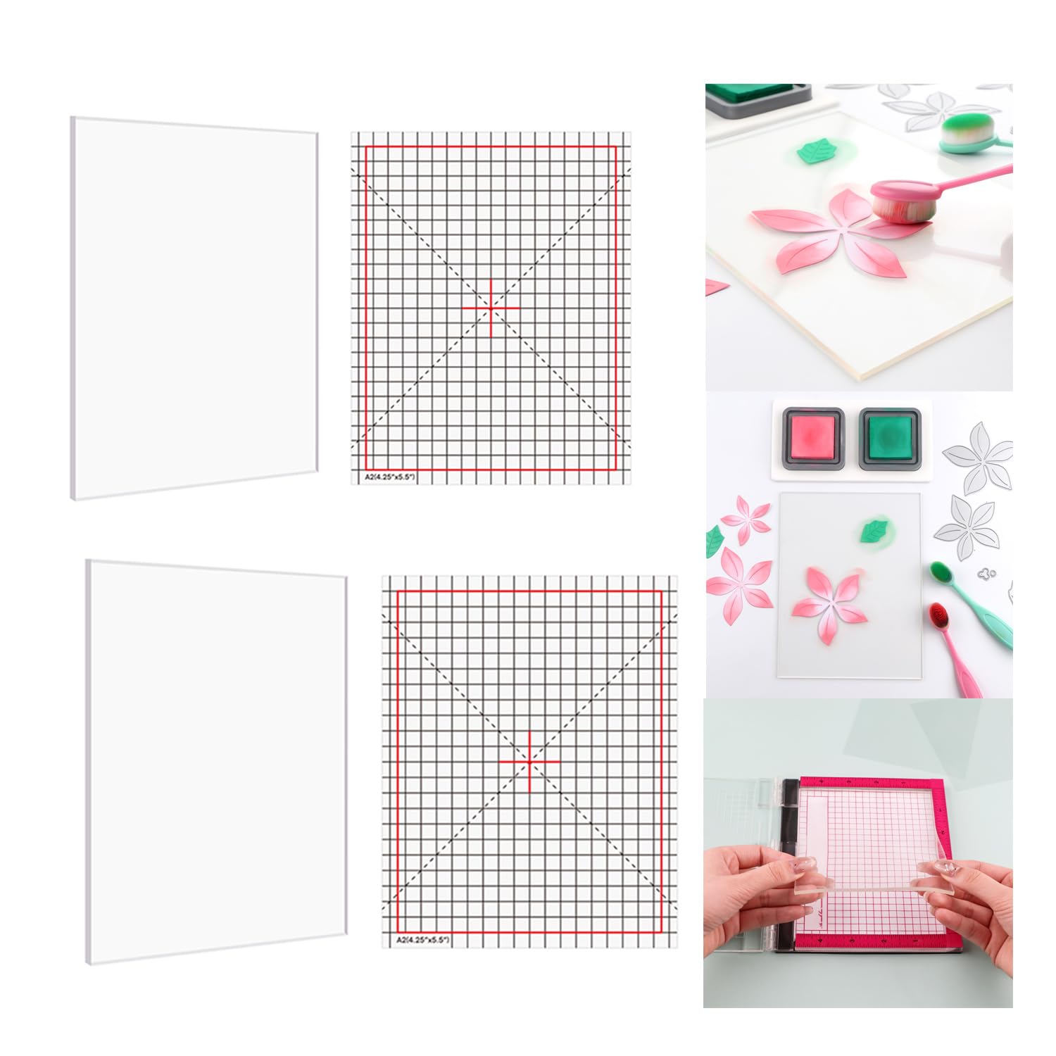 Photo 1 of BAOFALI 6Pcs/Set 6.5x8.5inch Multi-Use Non-Slip Sticky Mats Fit in Stamp Positioning Tool Set,Photopolymer Grip Mat with Printed Guides in Placeholding Stencil in Place Crafts Scrapbooking Fixed Mat.
