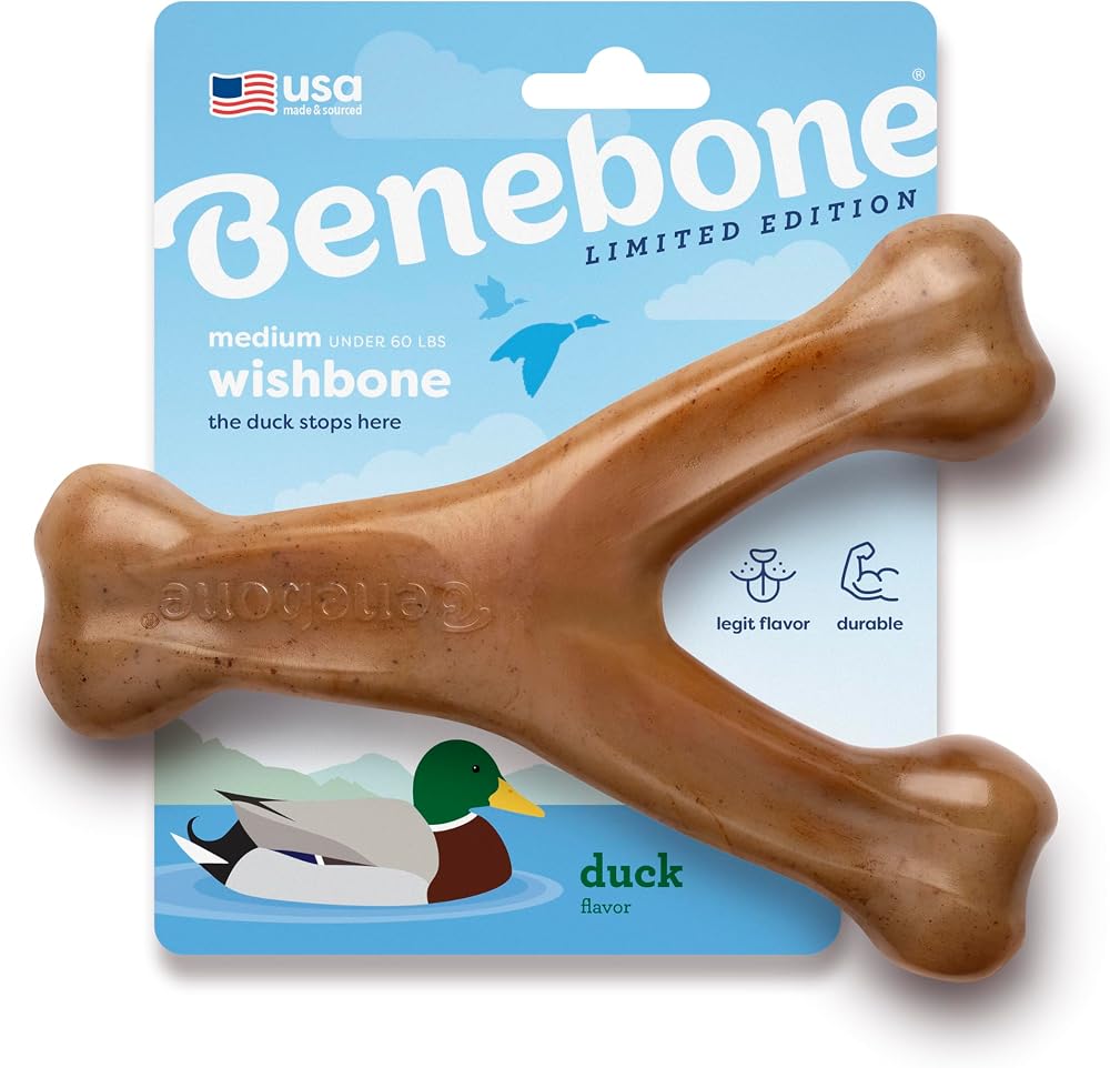 Benebone Wishbone Durable Duck Dog Chew Toy Medium USA Made