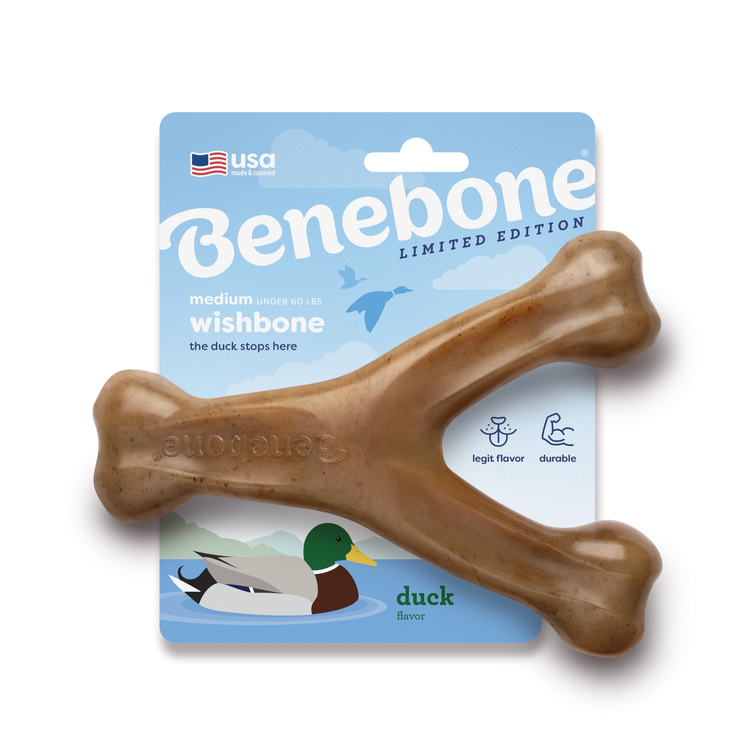 Photo 1 of Benebone Wishbone Durable Dog Chew Toy for Aggressive Chewers, Duck, Made in USA, Medium