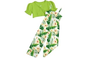 Evensu Toddler Girl Sleeveless Jumpsuits 2 Piece Outfits Ruffle Short Sleeve Cardigan Romper Set for 3-7 Years