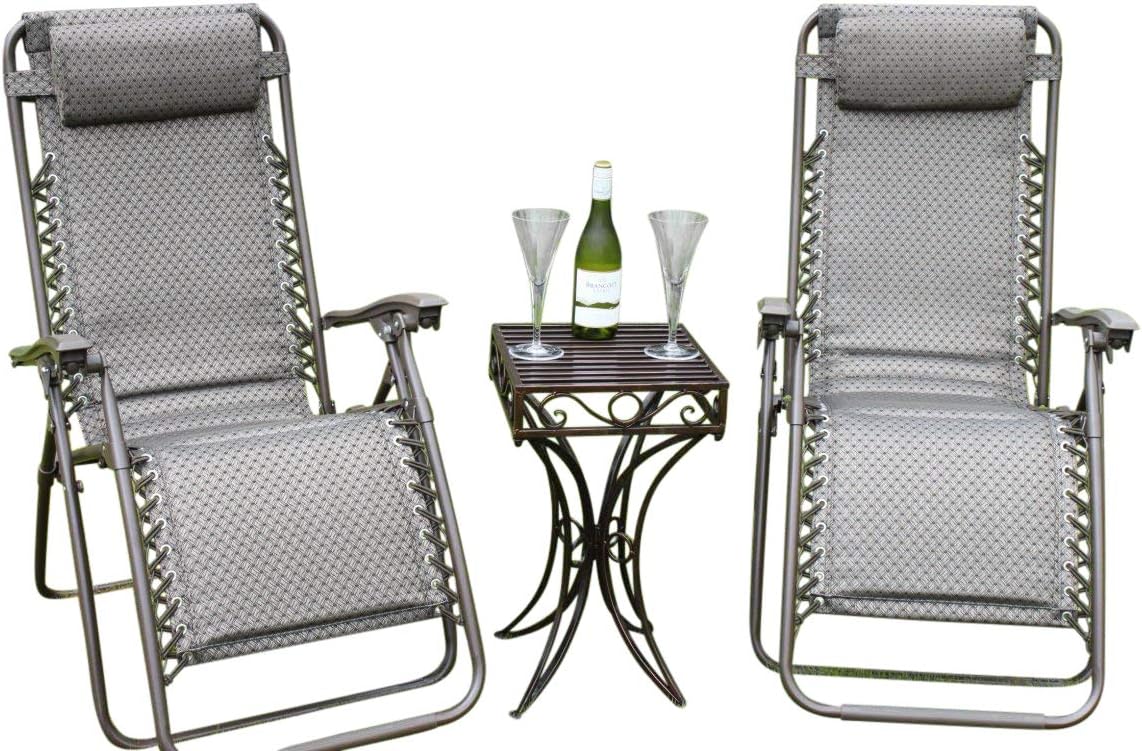 Olive Grove SET OF 2 Padded Garden Sun Lounger Relaxer Recliner Chairs in Tweed Weatherproof Textoline WITH TABLE WORTH £25.99