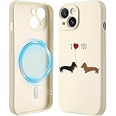 Idocolors Case for iPhone 14 Pro Max 6.7", Cute Dachshund Couple Phone Case, Compatible with MagSafe, Silky-Soft Touch Liquid Silicone Phone Cover with Camera Lens Full Protection