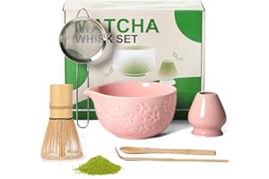 FYGUV Matcha Whisk Tea Set Kit: Japanese Matcha Kit - Ceramic Bowl Bamboo Whisk Chasen Holder spoon Measuring Scoop Sifter - Traditional Practical for Tea Ceremony Breakfast Lattes - Home Kitchen Christmas