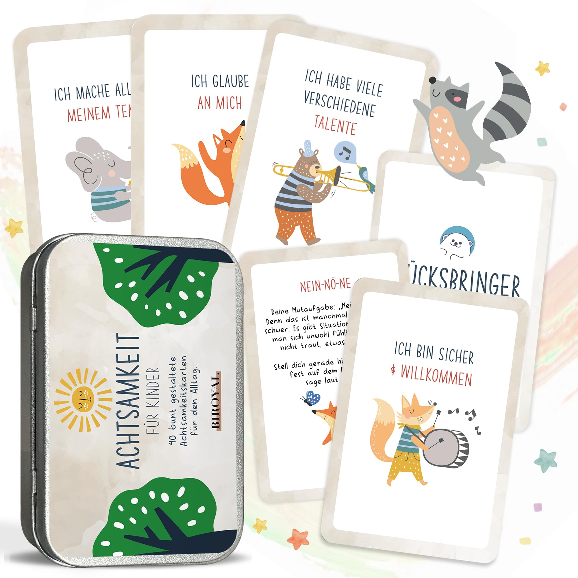 BIROYAL Mindfulness & Personal Development Cards for Kids. Positive Affirmations, Self-Love, Courage & Gratitude Flash Cards. Handy Size for Anywhere.