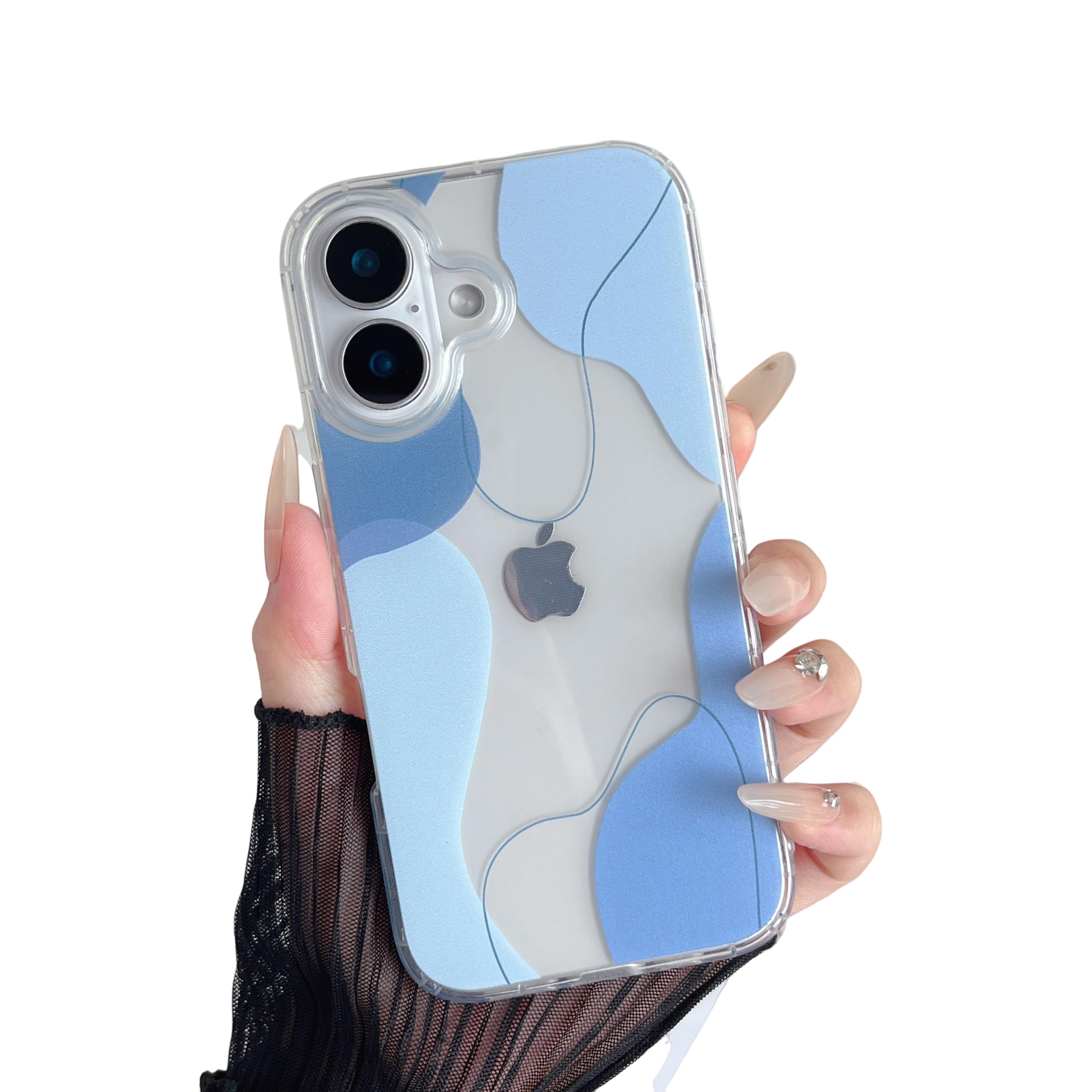 DEFBSC Compatible with iPhone 16 Case, Transparent Color Mix Aesthetic Phone Case Design Soft TPU Bumper Slim Thin Shock-Absorbing Protective Phone Case for iPhone 16 - Blue