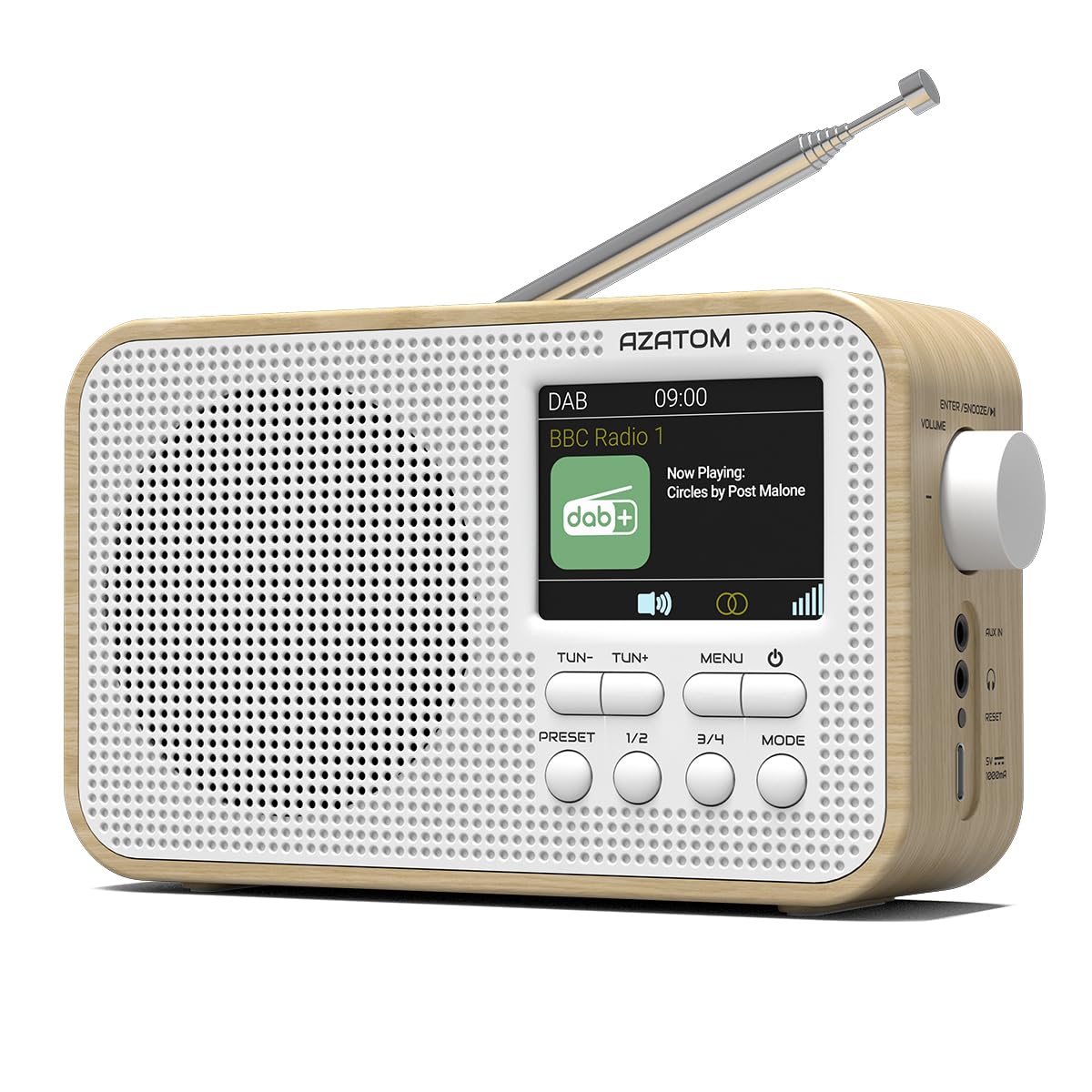 DAB/DAB+ & FM Portable Radio | Large Display | Bluetooth 5.3 | 2200mAh Rechargeable Battery Built-in | Dual Alarms & Sleep Timer | Perfect for Home, Office or Outdoors | AZATOM Aspire G2 (Oak) — image 1