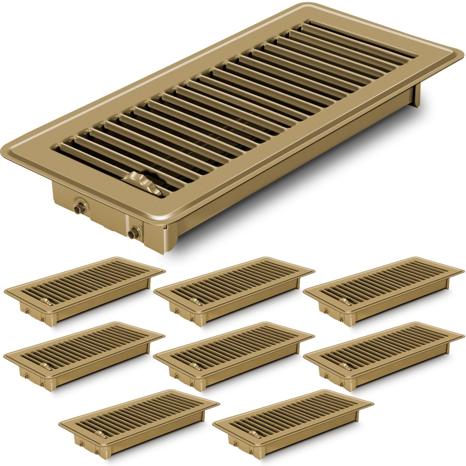 Photo 1 of 8 PCS Floor Register 4x10 Inch Heavy Duty Floor Vents, Metal Heat Air Vent Covers Rust Proof Finish 4 x 10'' Vent Covers for Home Heater Registers Grilles & Vents (8, Brown, 4x10 Inches)