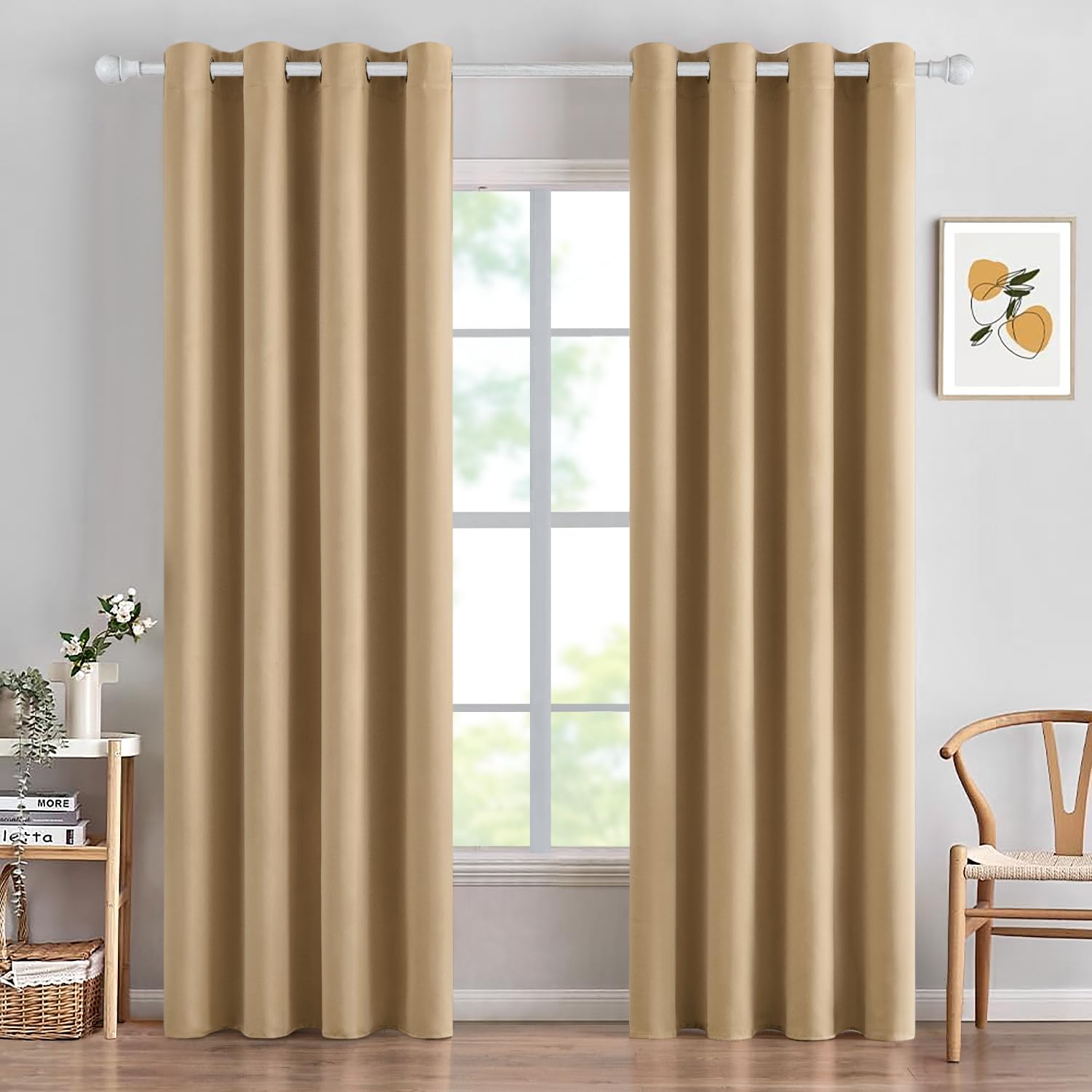 MIULEE Taupe Blackout Curtains for Living Room, 2 Panel, Premium Eyelet, Thermal Insulated, 96 Drop, Each 55 x 96 Inches