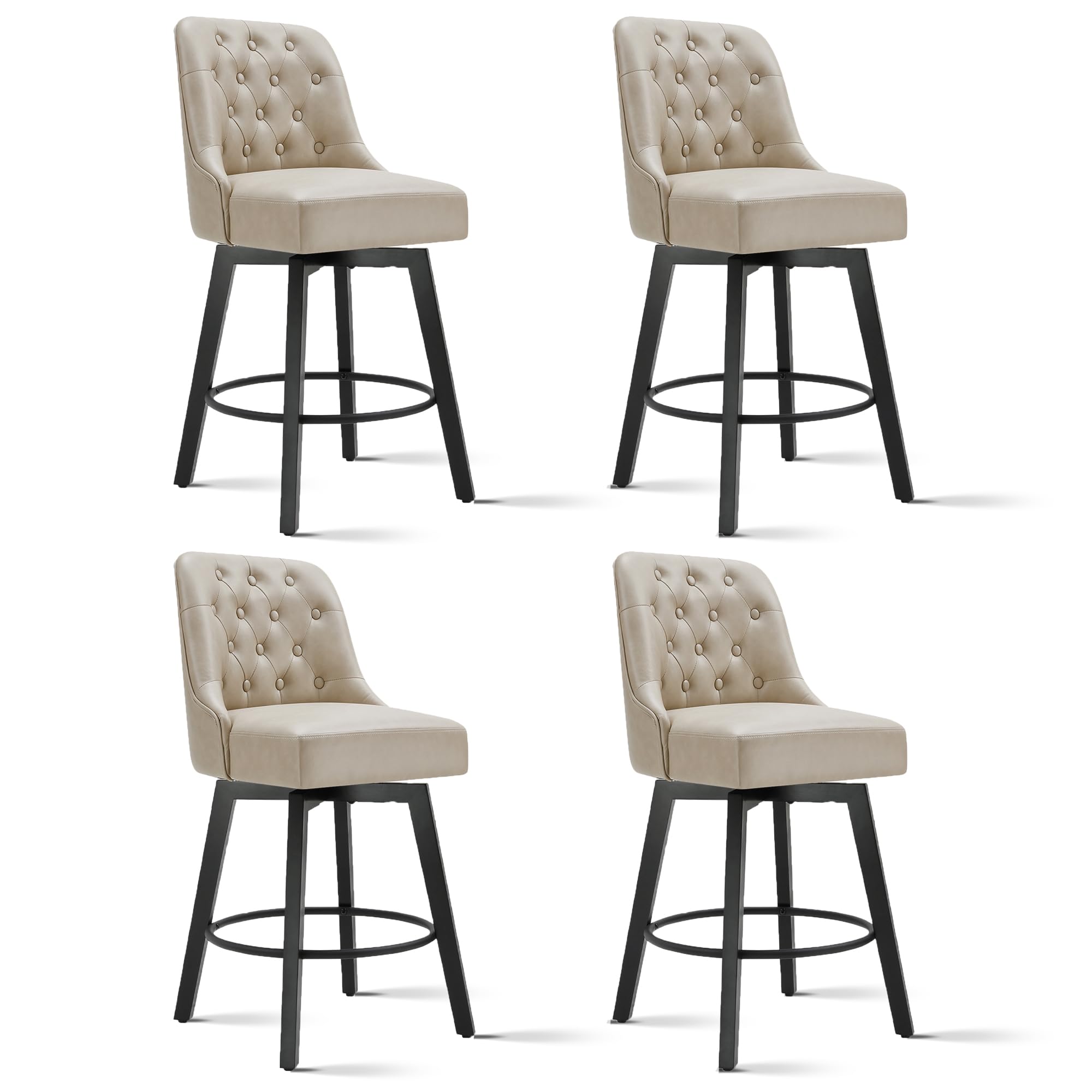 Photo 1 of **PAIR OF CHAIRS ONLY** KISLOT Swivel Counter Height Bar Stools Set of 4, 26" Upholstered Faux Leather Barstools with Back,Thick Seat and Square Solid Wood Legs for Kitchen Island Home Bar, Beige