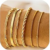 Gold Bracelets for Women Waterproof, 14K Gold Jewelry Sets Trendy Thin Dainty Stackable Cuban Link Paperclip Chain Bracelet Pack Fashion Accessories Gifts for Her
