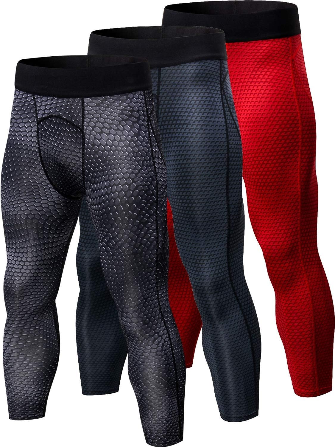 Queerier Men's Compression 3/4 Pants Baselayer Tights for Gym,Basketball and Cycling 3 Pack
