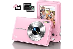 IWEUKJLO Digital Camera, Kids Camera with 32GB Card FHD 1080P 44MP Vlogging Camera with LCD Screen 16X Zoom Compact Portable Mini Rechargeable Camera Gifts for Students Teens Adults Girls Boys-Pink