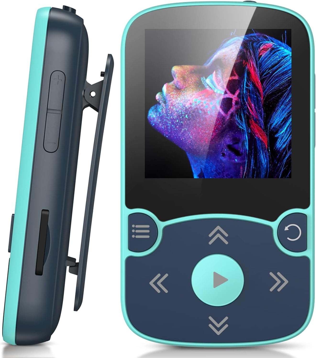 AGPTEK MP3 Player Bluetooth 5.3 Sport 32GB Built-in Memory with 1.5 Inch TFT Colour Screen Mini Music Player with Clip Supports up to 128GB TF Card