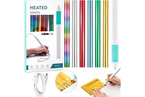 CYFUN DESIGN Hot Foil Roll & Hot Heated Foil Pens Set, Foil Quill Tool Freestyle Starter Kit, Includes 1 USB Heat Foil Pen and 6 PCS 5.9inch x 4.26feet Glimmer Foil Rolls for Card Making Craft Projects 0.8mm Tips