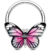 OUFER Butterfly Septum Rings, 16G Daith Septum Piercing Jewelry, Hinged Segment Clicker Daith Helix Cartilage Earrings for Women Men-Blue/Pink