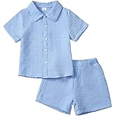 KIMI BEAR Toddler Boy Clothes Little Kids Summer Outfits Short Sleeve Button Down Shirt Top Shorts Set 2PCS Boy's Clothing