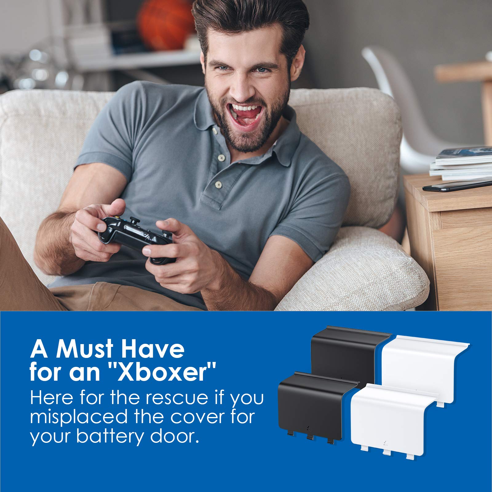 4 Pack Battery Back Cover for Xbox One/One S/One X Controller [NOT for Xbox Series X/S], Avorast Replacement Battery Back Shell Covers Compatible with Xbox One, One S, One X Controllers (Black&White)