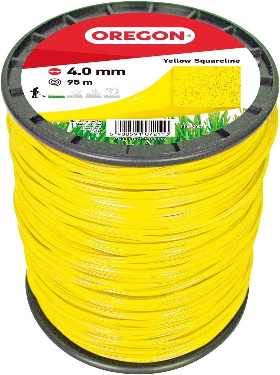 Oregon Yellow Square 4mm Strimmer Line, Trimmer Line Tackles Long Grass, Weeds, Edges & Thick Vegetation