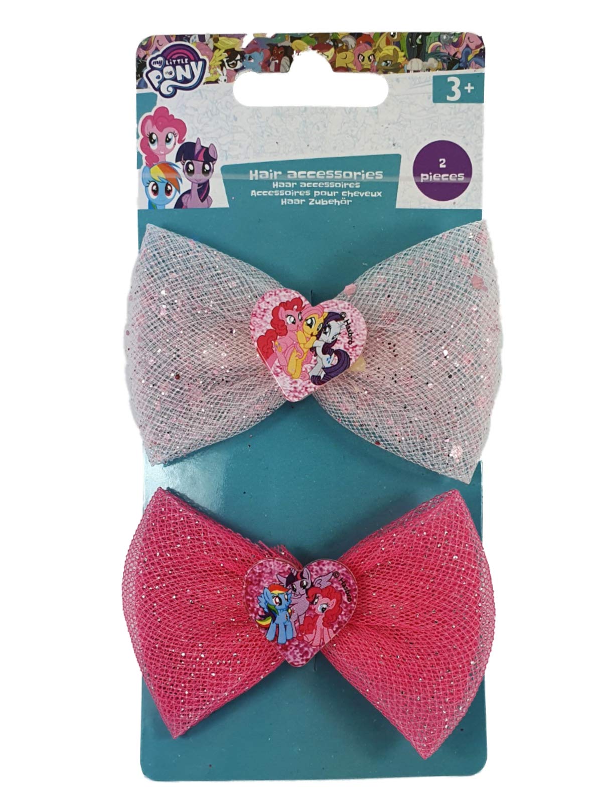 2 x My Little Pony Glitter Net Bow Hair Clips Grips (Light & Dark Pink)
