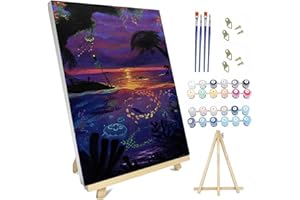 hyzsj Paint by Numbers Kit for Adults with Frame,Sea Animal Paint by Numbers for Adults, Paint by Number with Easel, DIY Paint by Number Kits for Home Wall Decor（Sunset 11.8x15.7inch