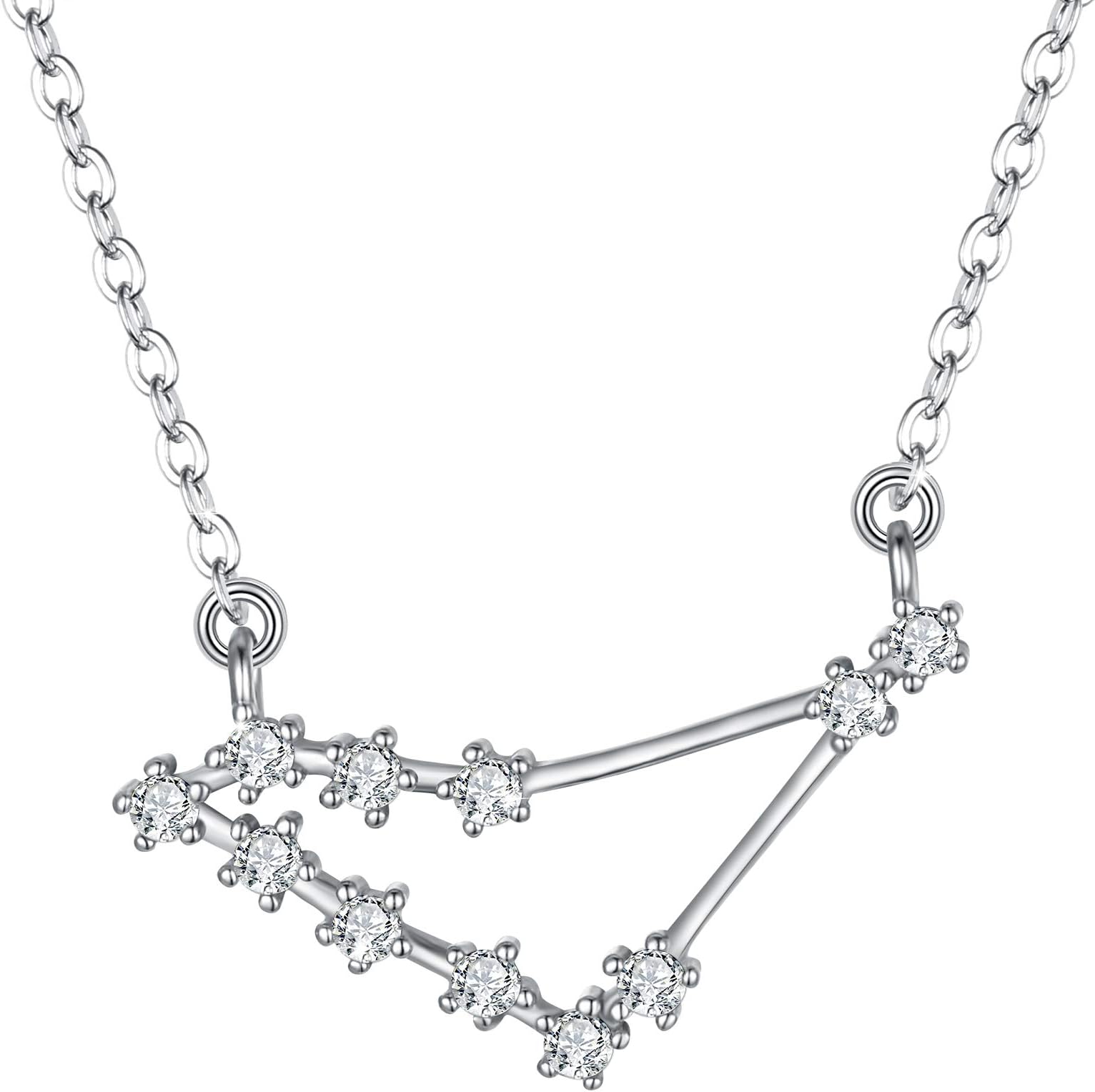 ClearineWomen 925 Sterling Silver Wedding Bridal CZ Horoscope Zodiac 12 Constellation Astrology Pendant Necklace