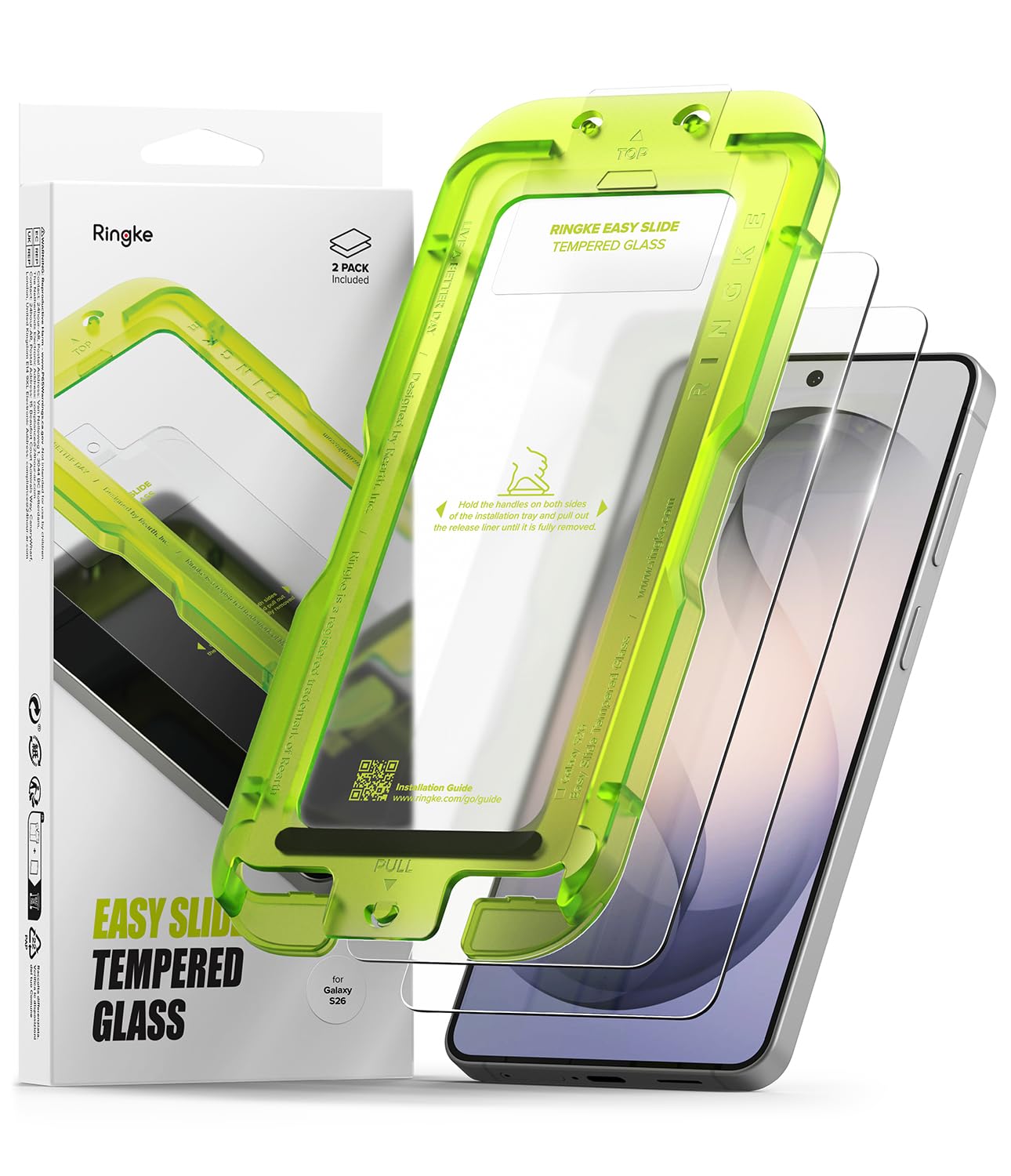 Ringke Easy Slide Tempered Glass for Samsung Galaxy S26 Screen Protector [Super Easy to Install] Case Friendly Shatterproof Premium 9H Hardness - 2 Pack