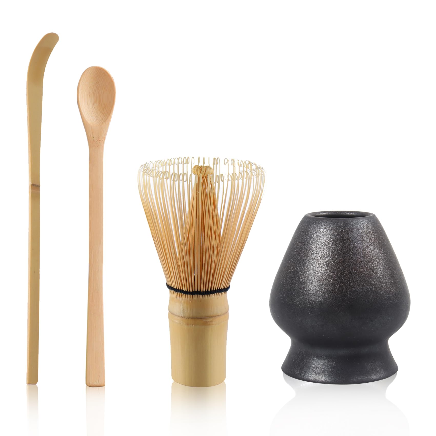 Matcha Set Matcha Whisk and Matcha Spoon Matcha Ceremony Accessory Set, Ceramic Matcha Whisk Holder(Black)