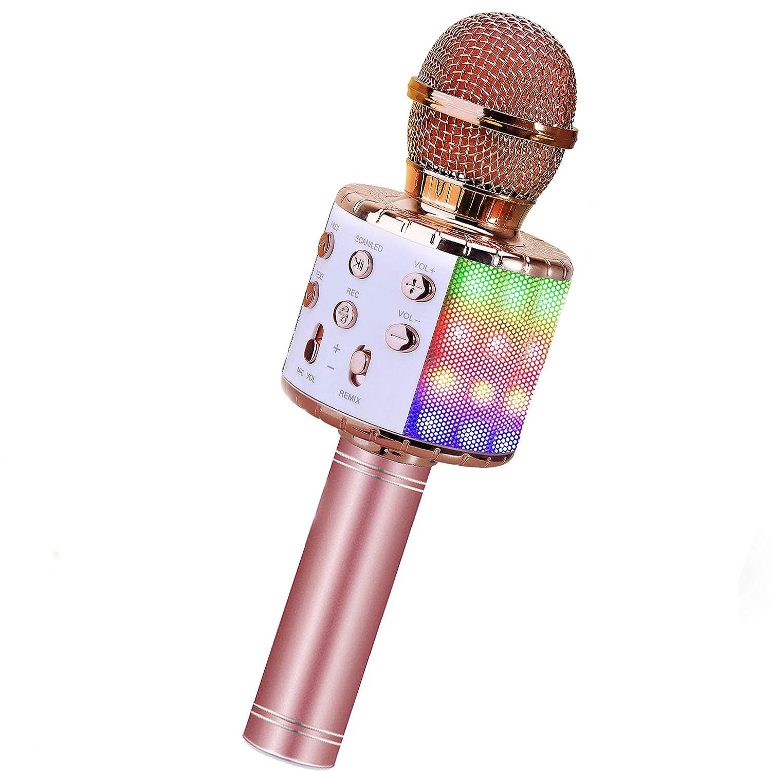 ShinePick Karaoke Wireless Microphone, Recording & Singing Microphone for Kids, 5 Different Voice Changers, Dancing LED Lights, Bluetooth Portable Karaoke Machine Child Toy for Phone/Pad/TV (Pink)