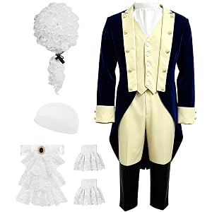 XYFDHJY Adult Founding Father Costume, 7Pcs George Washington Outfit Set Colonial Patriot Costume