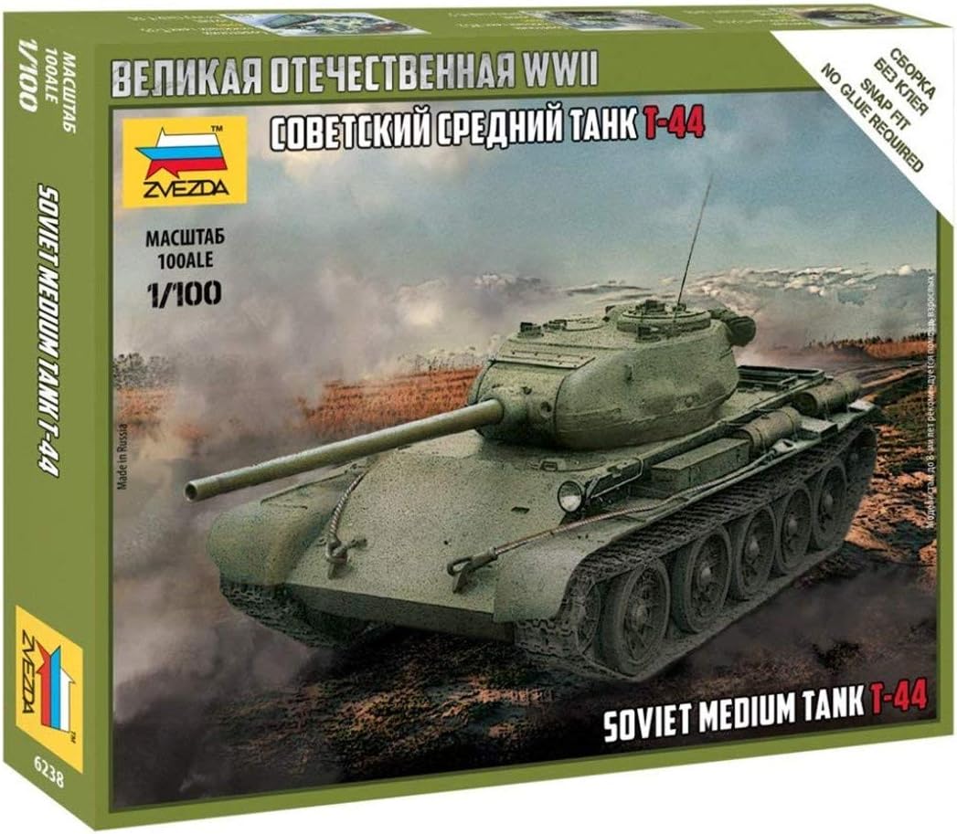 Zvezda 6238 Model to be assembled, T-44 Soviet Tank, Scale 1/100, Multi-coloured