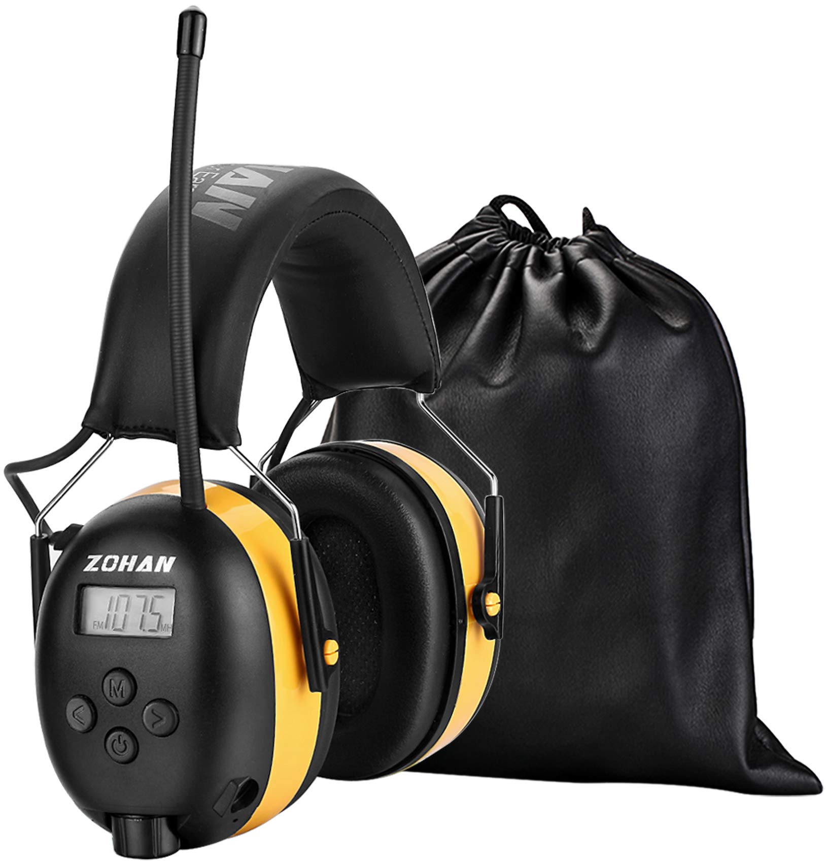 ZOHAN 042 Radio Ear Defenders for Adults – Electronic Noise Cancelling Headphones with FM/AM – Comfortable Hearing Protection for Mowing Construction & Workshop – Foldable Safety Earmuffs (Yellow)