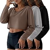 Velvelhall 3 Pack Women's Cropped Hoodies Long Sleeve Lightweight Hooded Shirts U Neck Crop Tops Basic Casual Pullover