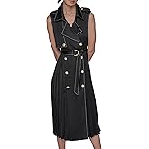 Karl Lagerfeld Womens Belted Sleeveless Satin Back Crepe Midi Dress
