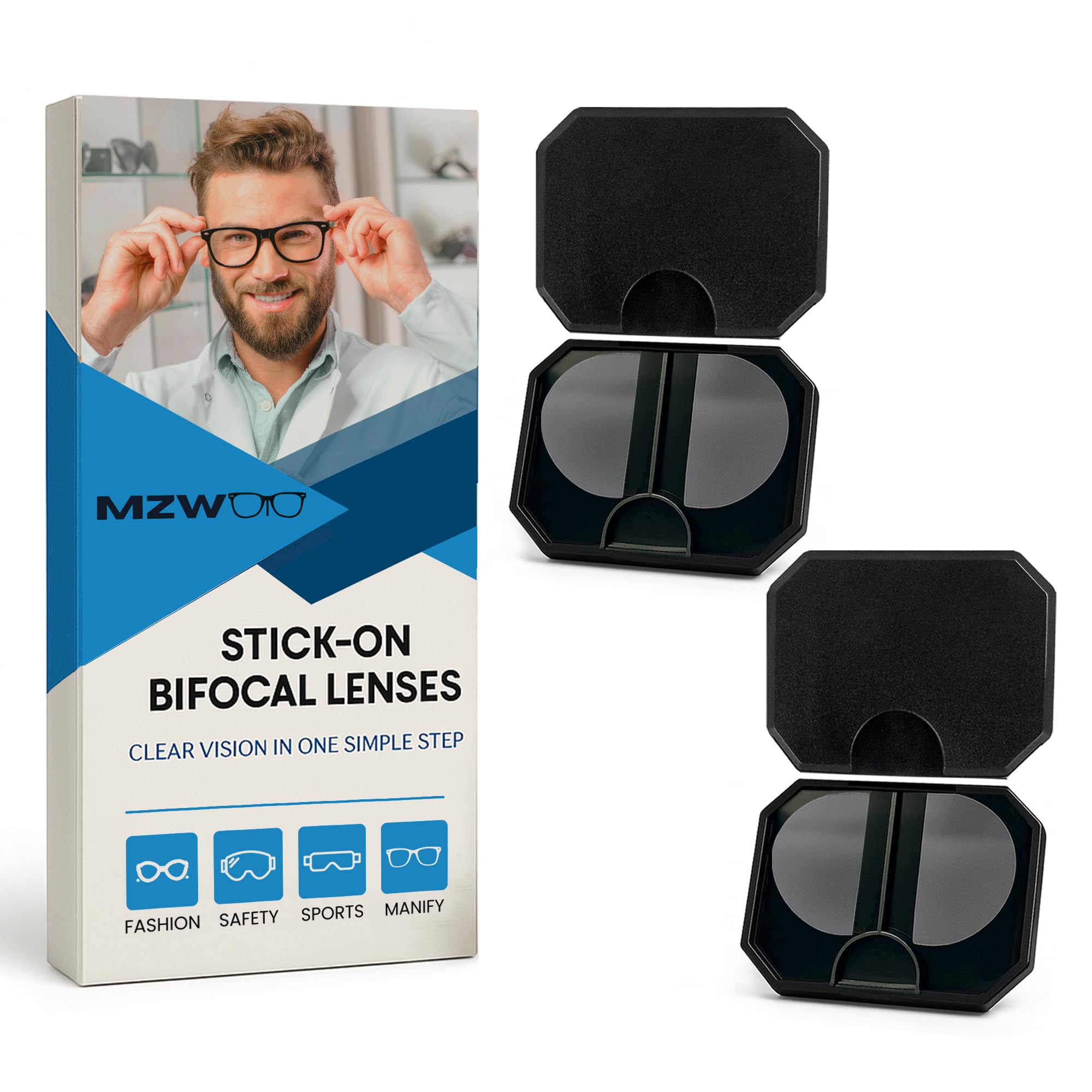 Photo 1 of MZWOTO 2 Pack Stick On Bifocal Lenses for Sunglasses, Convert Eyewear into Reading Glasses, Reusable & No Water Required, +2.0