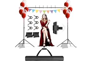 GLOSHOOTING Backdrop Stand, Photo Video Studio 10 x 10FT Adjustable Backdrop Stand, Background Support System Kit with 2 Crossbars, 6 Clamps, 2 Sandbags and Carry Bag for Photography Parties Wedding