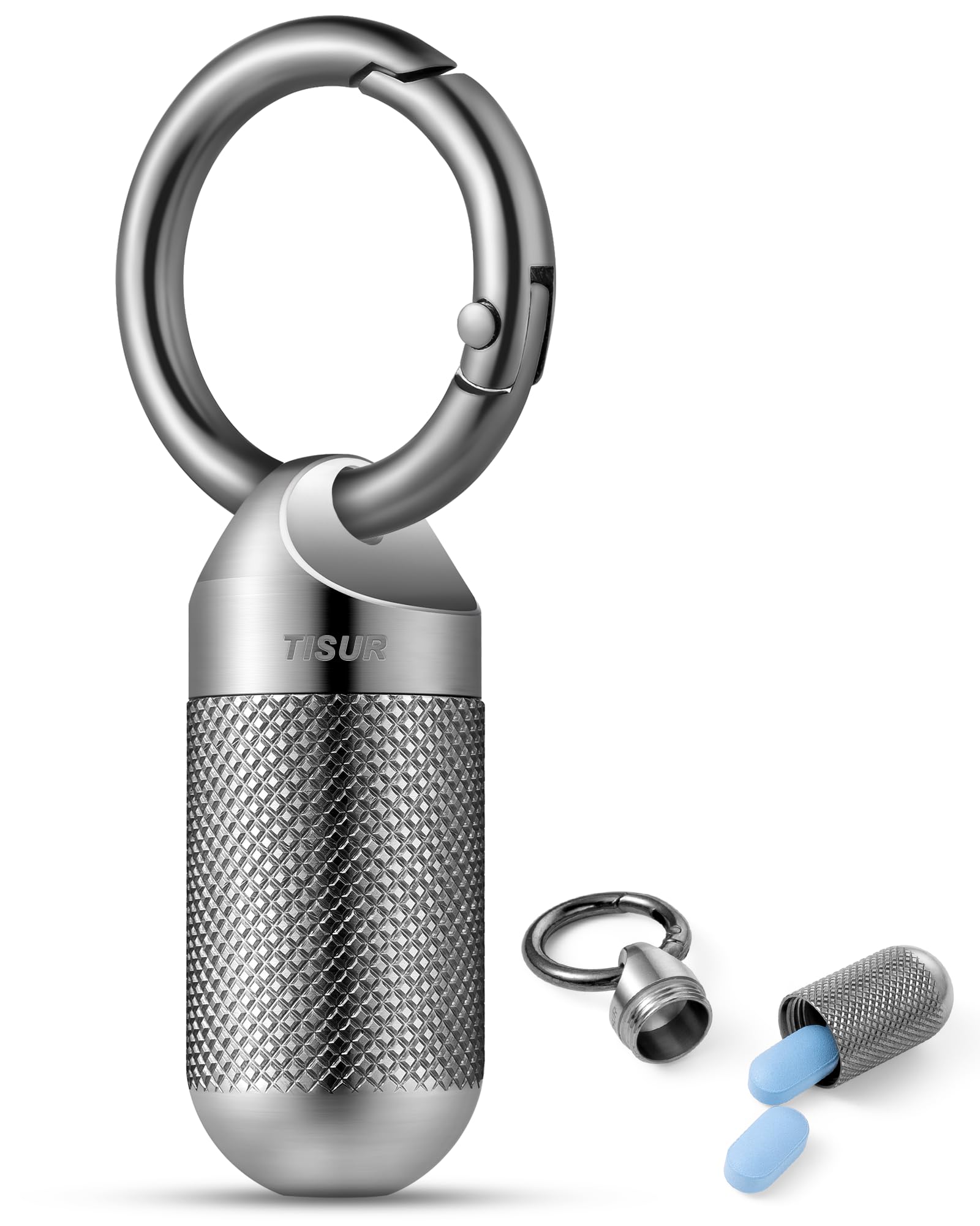 Photo 1 of TISUR Titanium Keychain Pill Holder Small Metal Pill Case, Pill Organizer Portable Waterproof Pill Container, Travel Pill Bottle Box for Purse (Small-0.51inch)