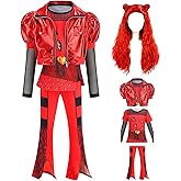 Rise of Red Girls Costume 4-14year Girls Halloween Christmas Cosplay Outfits with Long Curly Red Cosplay Wig