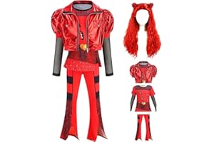 WYB Rise of Red Girls Costume 4-14year Girls Halloween Christmas Cosplay Outfits with Long Curly Red Cosplay Wig